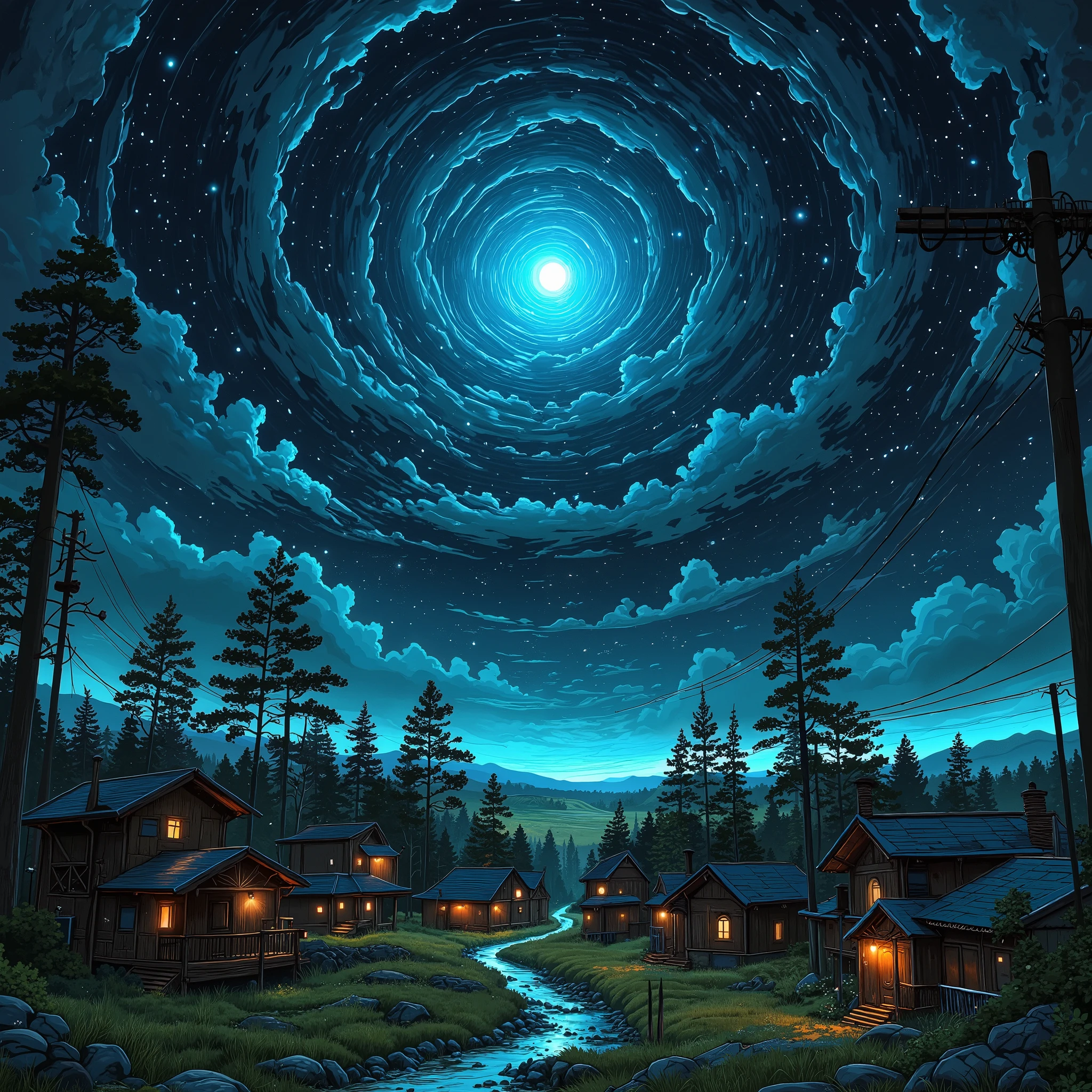 Boundless space, planets full of life, Village,the forest.