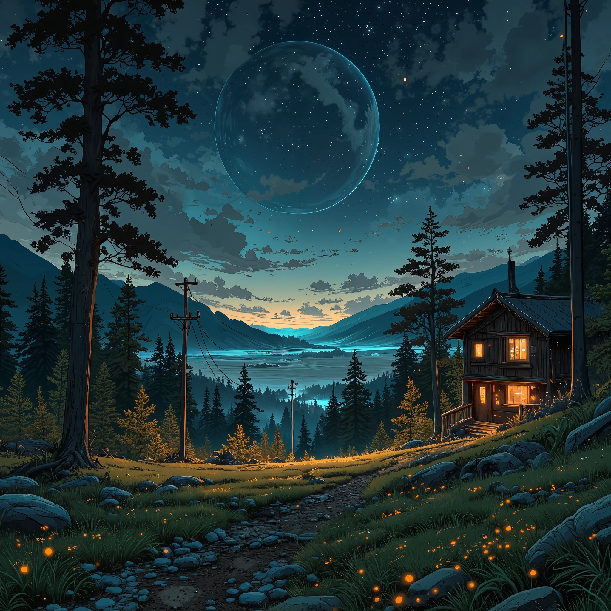 Boundless space, planets full of life, Village,the forest.