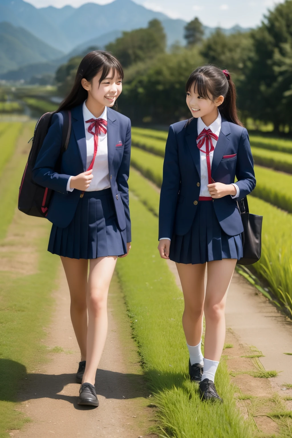 Uniform Path Two asian girls in school uniforms walking down a path - SeaArt AI