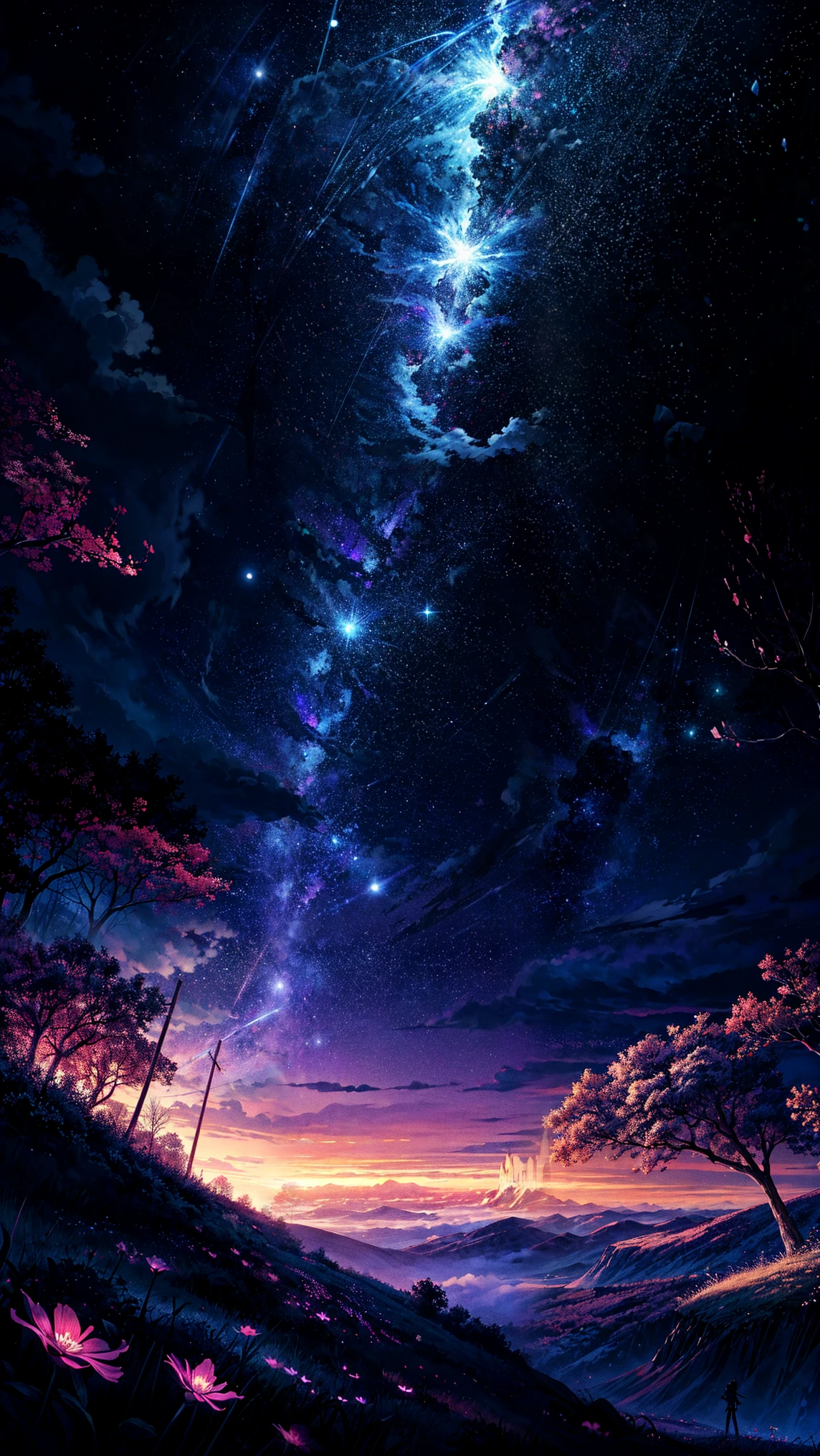 /imagine prompt: Viral anime nature wallpaper in 4K quality, in the style of digital illustration inspired by Naoko Takeuchi, depicting a magical forest at midnight with glowing flowers, fairy lights, and an ethereal moon casting a soft glow; cool and mystical color temperature, cosmos lighting with stars twinkling in the sky, no human characters, the atmosphere is enchanting and serene --v 5 --stylize 1000