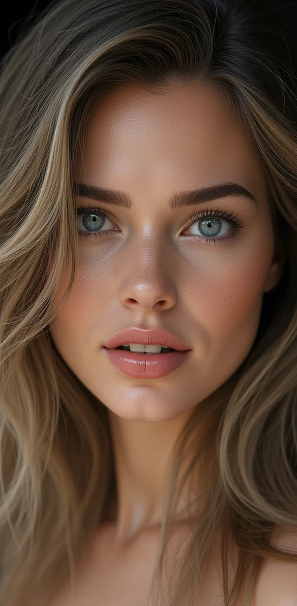 Hyperrealistic female model:
by:
- Color: Dark blonde with silver highlights (#B1B1B1)
- Texture: seeds, with a touch of glitter
- Length : to the waist
- Style : Styled to one side , with a touch of elegance
Eyes :
- Color: Deep blue with green reflections (#032B44)
- Shape: Almond-shaped, tilted
- Size : big, toning
- : Long, Thick
:
- Color: pale, with a warm tone (# f5f5f5 )
- Texture: suave, plain
- Expressive : uniforme, without imperfections
Lips :
- Color: light pink (#FFC5C5)
- Shape: Fleshy, sensual,
- Voluptuous size : medium, provided
Body :
- Silhouette: slim, toned
- Height : 1.75 m ( approximately )
- Weight: 50 kg ( approximately )
- Proportions : Pronounced hips and breasts , defined waist
Face :
- Shape: Oval, soft
- : high cheekbones, small nose, defined eyebrows