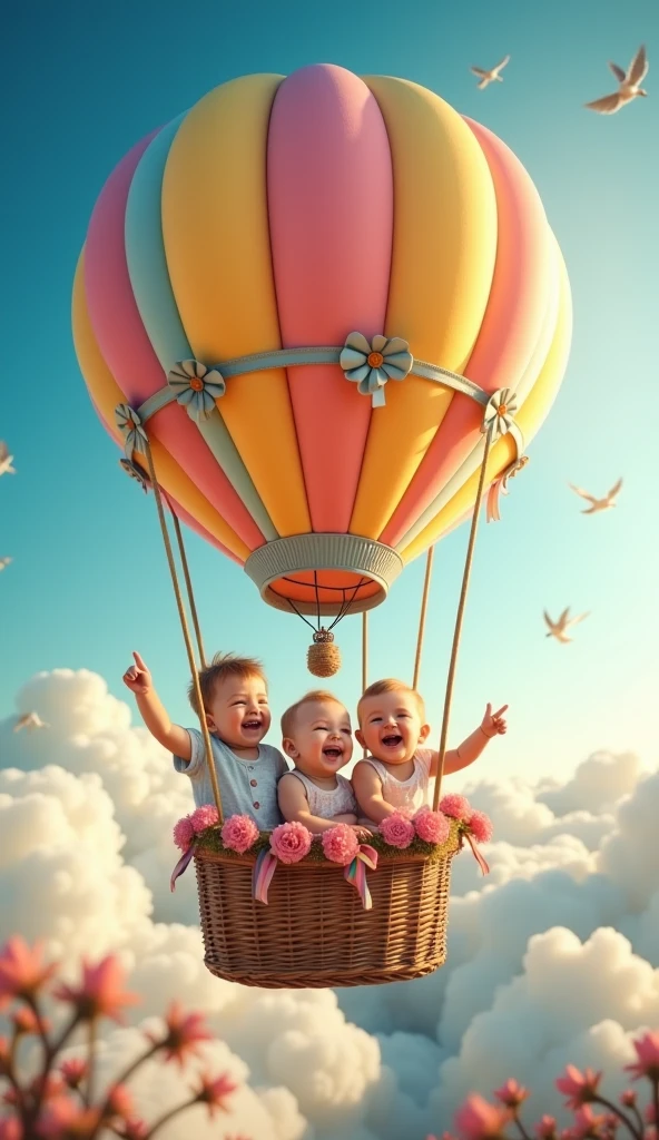 Little child with balloon on the hot air balloon