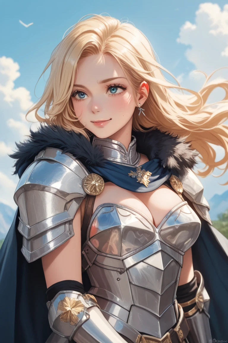 (masterpiece:1.2), (best quality:1.2), perfect eyes, perfect face, perfect lighting, 1girl, mature female barbarian, amazon, tall, muscular, tattoos, long blonde hair, blue eyes, hair in the wind, makeup, eyeshadow, thick eyelashes, fur armor, cloak, cleavage, fingerless gloves, skindentation, dark fantasy, dark, detailed outdoor background, mountains, snow, snowstorm, night, from the side  <lora:dragonsCrownStyleHappy_dragonsCrownArtbook:0.2>