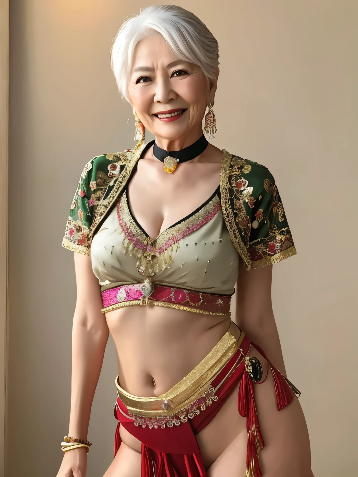75 years old Mom MILF Korean, Lady large earring Big choker navel piercing decoration A bracelet Silver Hair realisitic Gorgeous Madame Beautiful Mature Woman sexy Smile Gentle woman navel piercing 4K High quality classroom teacher blackboard Gorgeous Madame Beautiful Mature Woman