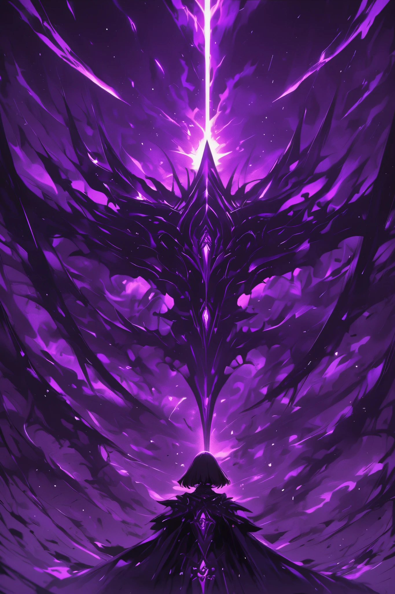 Abyssal void ( purple ), flying structures, empty space in the sky