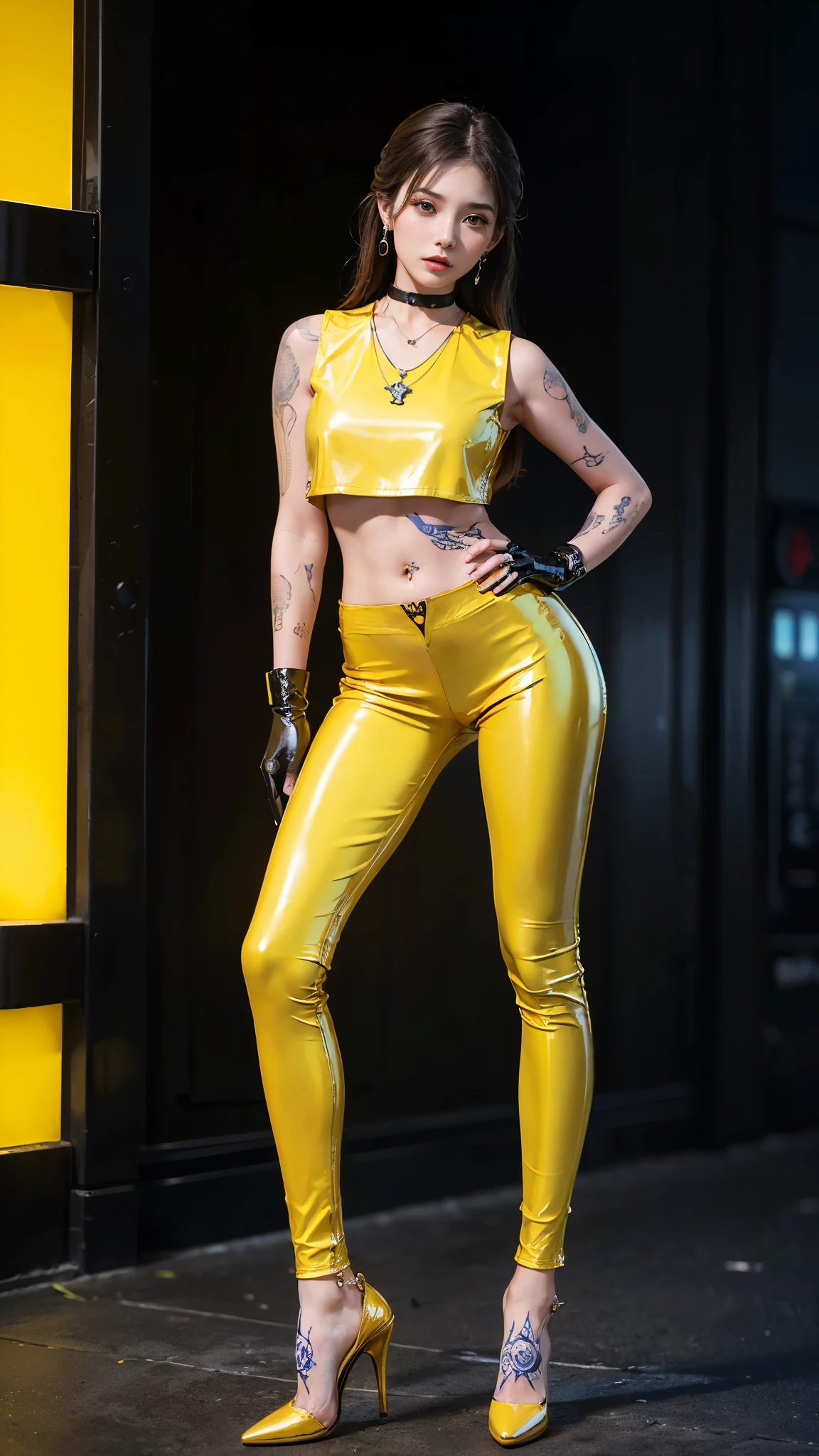 (Chinese pretty girl:1.2) (bold make-up) (sexy body) sexy body, deep (High quality) HD, big boobs, gigantic boobs, round boobs, deep cleavage, open cleavage, hanging boobs, (cute smile) (tan skin:1.2) modern pirate-inspired outfit with tan cargo pants, a fitted white tank top, a leather jacket, and a wide-brimmed hat. Convey a chic and contemporary pirate style.