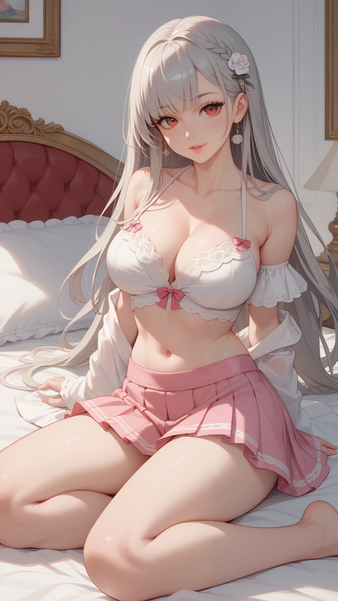 Big Breasts:1.5、、highest quality、Very detailed、Highly realistic eye masterpiece、highest quality、Very detailed、Gray Hair、Perfect Face、Long Hair、White Dress、Sundress、anime、countryside、clear、thin、Frills、Big Breasts、A large number of people、Urinating、White Stockings、sit、No underwear、Spread your legs、It seems visible but it&#39;s not、Pussy、nsfw、Hide embarrassingly、From below