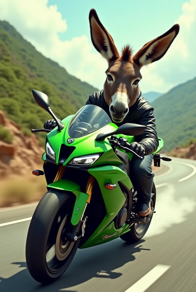 Draw donkey driving Kawasaki ninja h2r - SeaArt AI