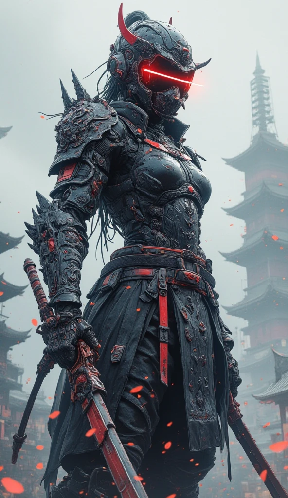 cyberanatomy samurai girl on the battlefield at sunrise, very detailed, photorealistic, dark and expressive, cinematic<lora:cyberanatomy:1>