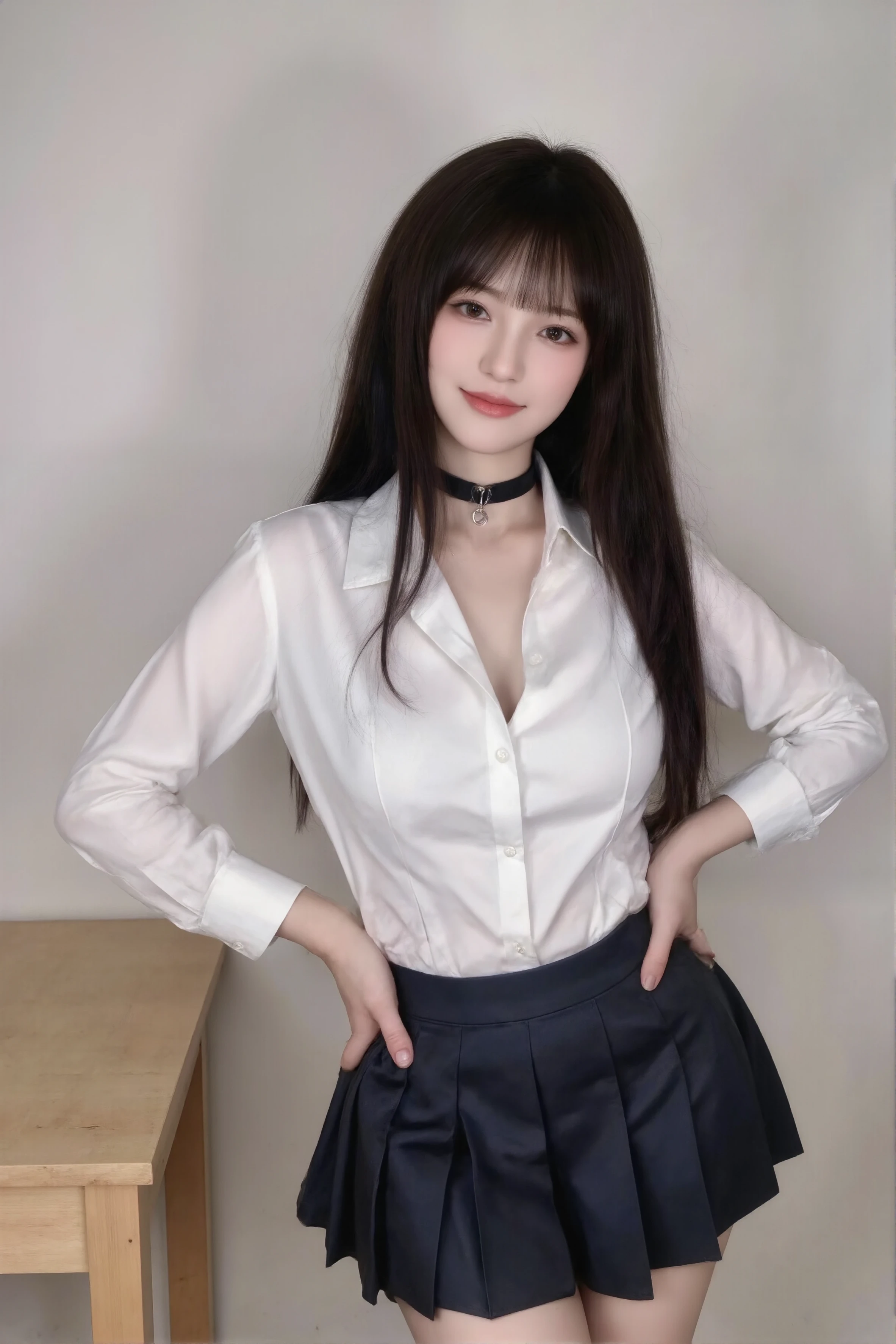 (best quality, masterpiece:1.3), (actual, photo actual:1.3), ultra high resolution, ultra high definition, Extremely detailed CG unified 8k wallpaper, (actual skin, Delicate skin), (perfect anatomy), (official art, Beautiful and beautiful), (generous smile:1.3), (seductive face:1.3), (korean woman:1.3), alone, depth of field, shopping mall,(big breasts:1.1),(medium full shot:1.5),(revealing business suit:1.3), (curvy hips:1.1), (collar), (naturally look at camera:1.3), (blunt bangs:1.5), (stockings)
