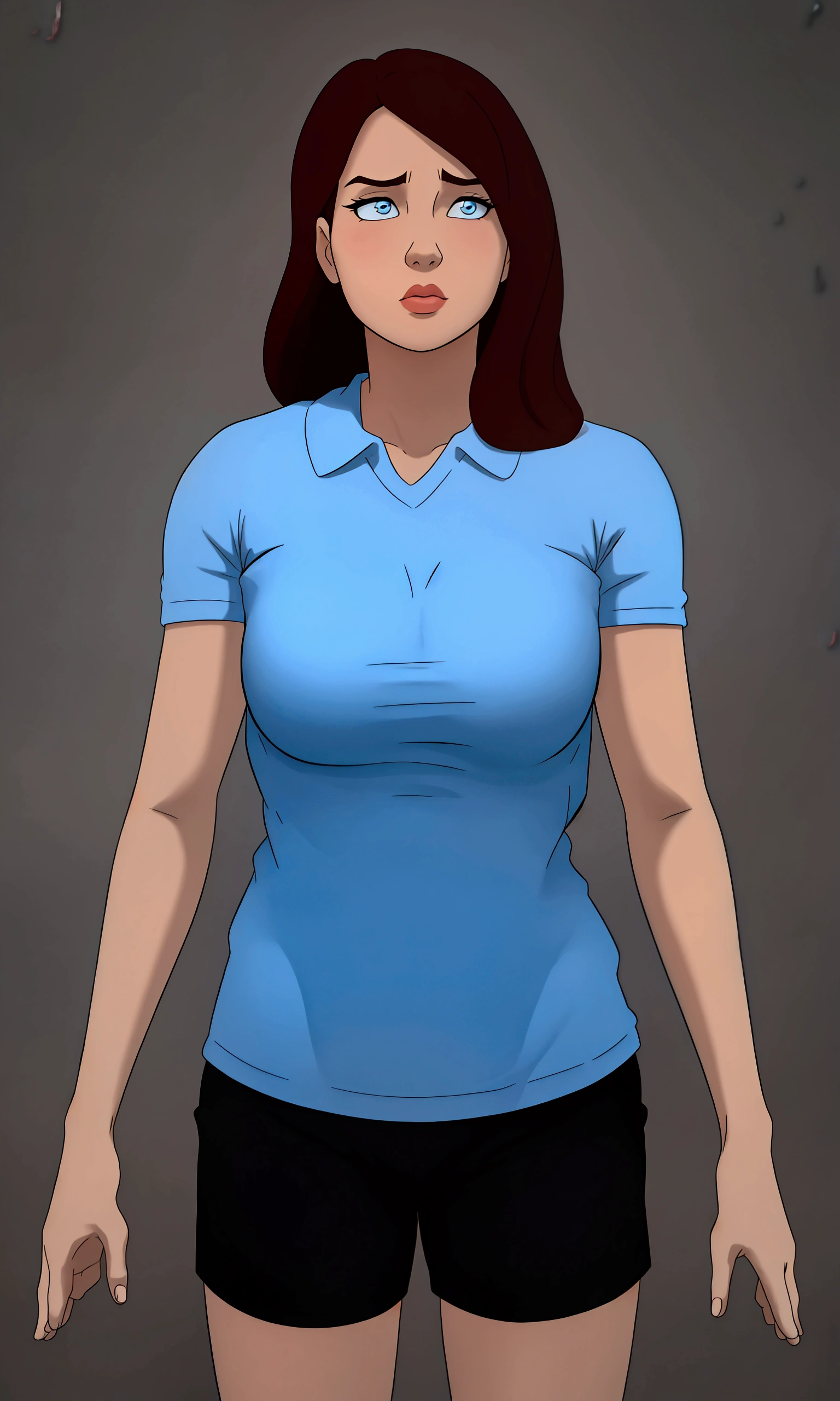35-year-old red-haired woman with her hand on her mouth, expression on his face, Scared green eyes staring at the ground , camiseta folgada e calcinha azul fina