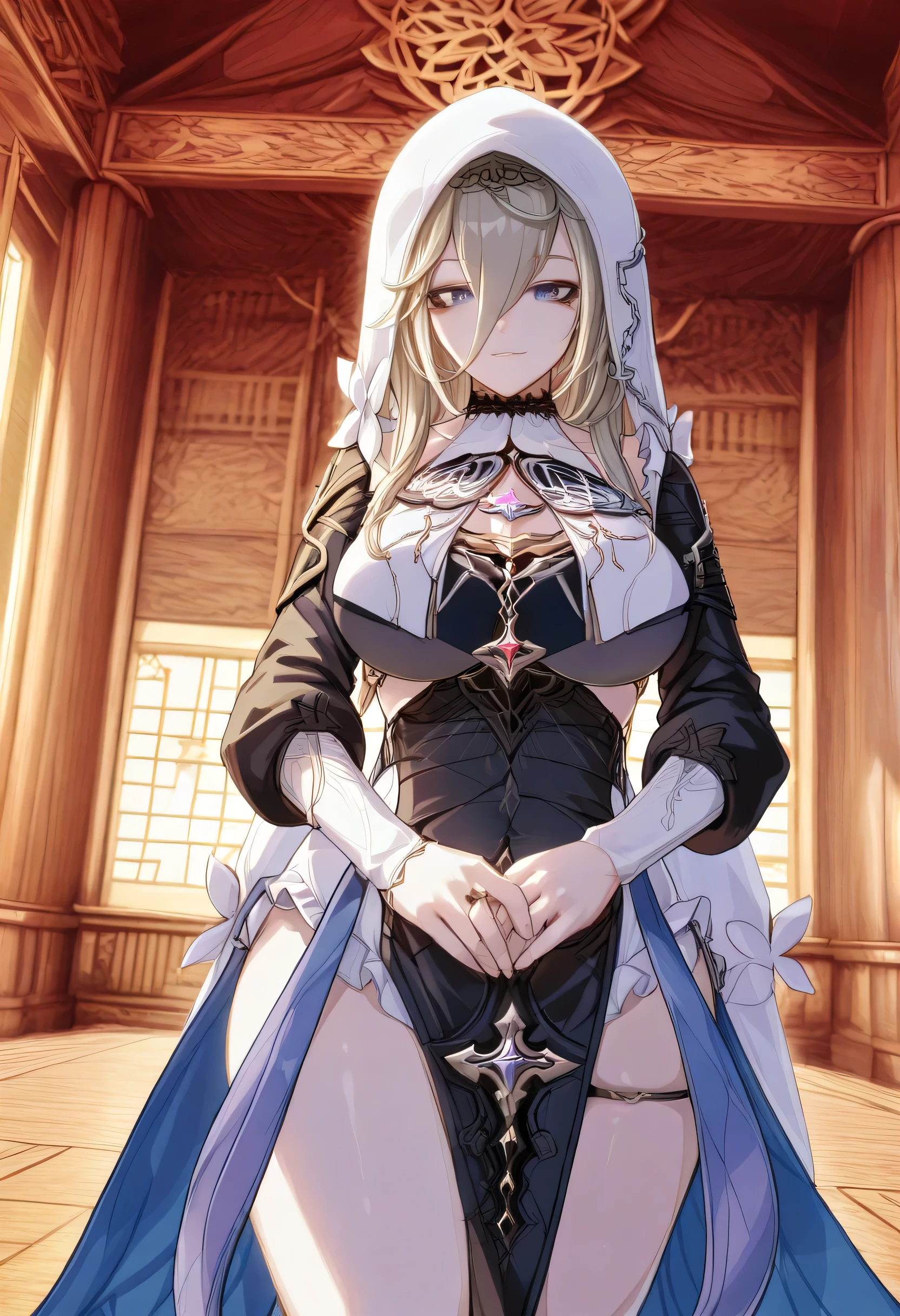 score_9, score_8_up , score_7_up , score_6_up , A woman APONIA of (Honkai Impact), sharp_lascalae, ultra sharp focus,, tools, more_details_x l , details:1.5, anime, ((temple, interior, Standing)),((Illustrations, Artgerm )),(Really, sense of reality:1.4),( perfect lighting, lententos, artgerm), ( Eyes with black makeup , eyelashes:1.4),( blue eyes:1,4), ( realistic details ), ( realistic photo ), ( Perfect Body Structure ), (skin texture style), (realism detailed), (clear and soft skin), (( each highly detailed hair)), (Perfect face), ( Oval face), ( Highly detailed face), (( seductive expression)), (Big peach breasts ), ( heart butt), (( thick thighs)), (( big ass)), (( cleavage)), ( detailed background: 1.2), (illustration:1.4), ( masterpiece: 1.4), (master piece, best quality:1.4), (High definition), (( perfect fingers , better hands, perfect hands , Perfect Legs, perfect feet)), (symmetrical body and face), (amazing lighting), (3 Renderings), ((Roup a de freira, hood, corset, black dress, dress, habit, long sleeves, nun, Veil)), ((more details, to improve)), ((Opening: f/2.0)), (( depth of field: Average)), ((Angle of 3/4)), ((Spring: grande-angular de 24mm)), (close-up :1.2)), (modern and sophisticated custom interior design, UHD), | front view