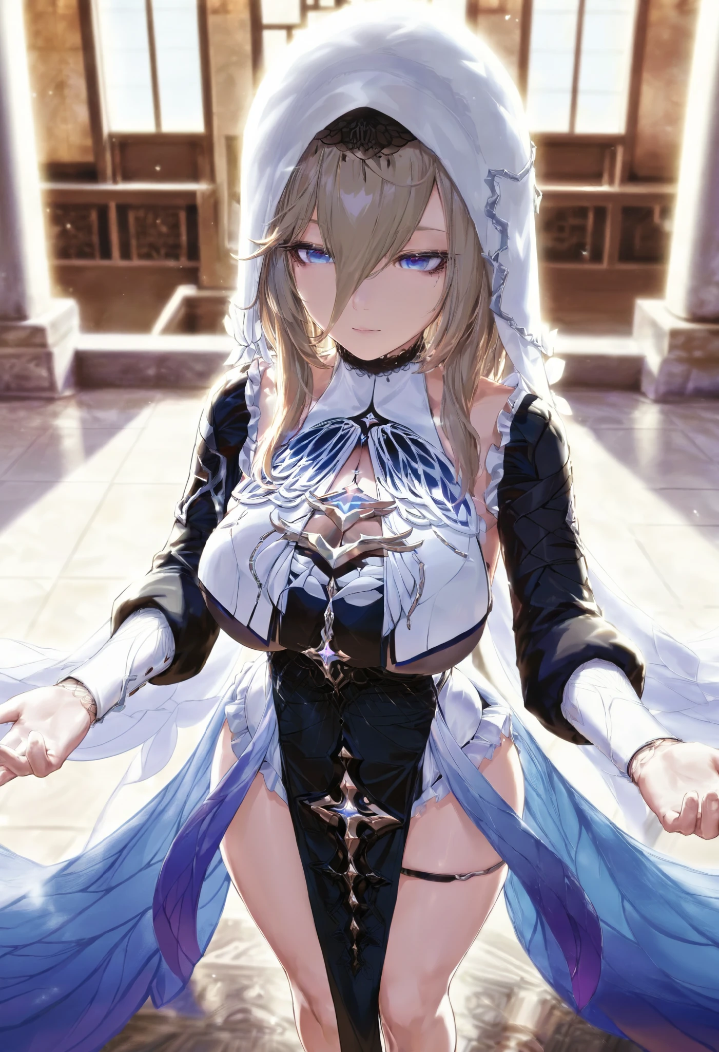 score_9, score_8_up , score_7_up , score_6_up , A woman APONIA of (Honkai Impact), sharp_lascalae, ultra sharp focus,, tools, more_details_x l , details:1.5, anime, ((temple, interior, Standing)),((Illustrations, Artgerm )),(Really, sense of reality:1.4),( perfect lighting, lententos, micro tight skirt ), ( Eyes with black makeup , eyelashes:1.4),( blue eyes:1,4), ( realistic details ), ( realistic photo ), ( Perfect Body Structure ), (skin texture style), (realism detailed), (clear and soft skin), (( each highly detailed hair strand)), (Perfect face), ( Oval face), ( Highly detailed face), (( seductive expression)), (Big peach breasts ), ( heart butt), (( thick thighs)), (( big ass)), (( cleavage)), ( detailed background: 1.2), (illustration:1.4), ( masterpiece: 1.4), (master piece, best quality:1.4), (High definition), (( perfect fingers , better hands, perfect hands , Perfect Legs, perfect feet)), (symmetrical body and face), (amazing lighting), (3 Renderings), ((Roup a de freira, hood, corset, black dress, dress, habit, long sleeves, nun, Veil)), ((more details, to improve)), ((Opening: f/2.0)), (( depth of field: Average)), ((Angle of 3/4)), ((Spring: grande-angular de 24mm)), (close-up :1.2)), (modern and sophisticated custom interior design, UHD), | front view