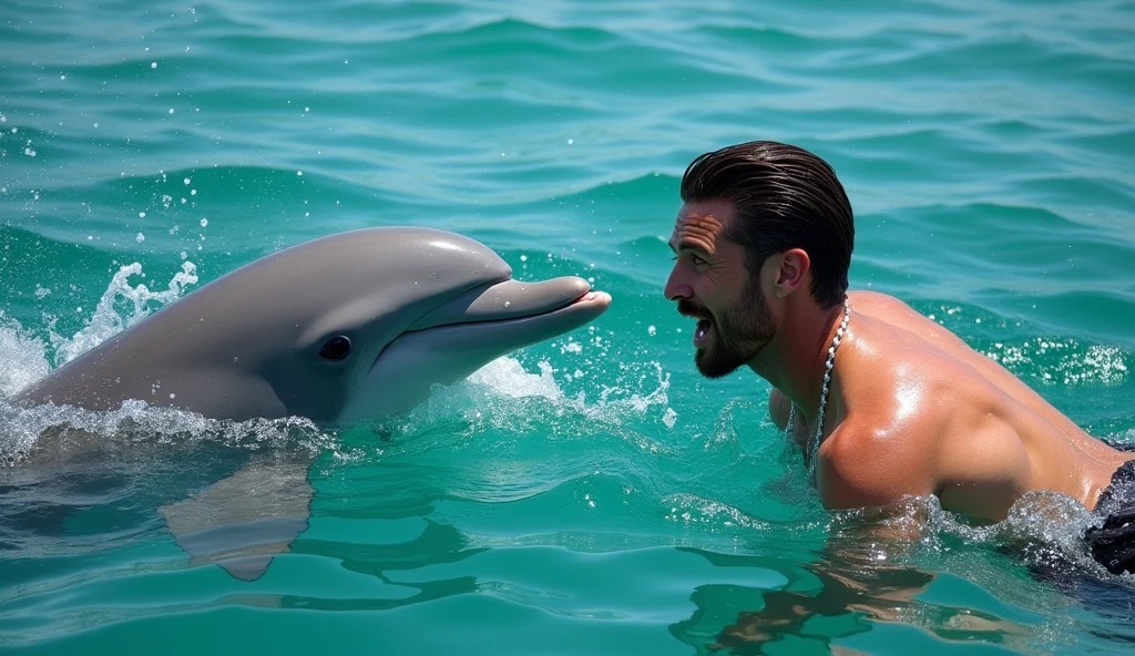 The photo of with his dolphin