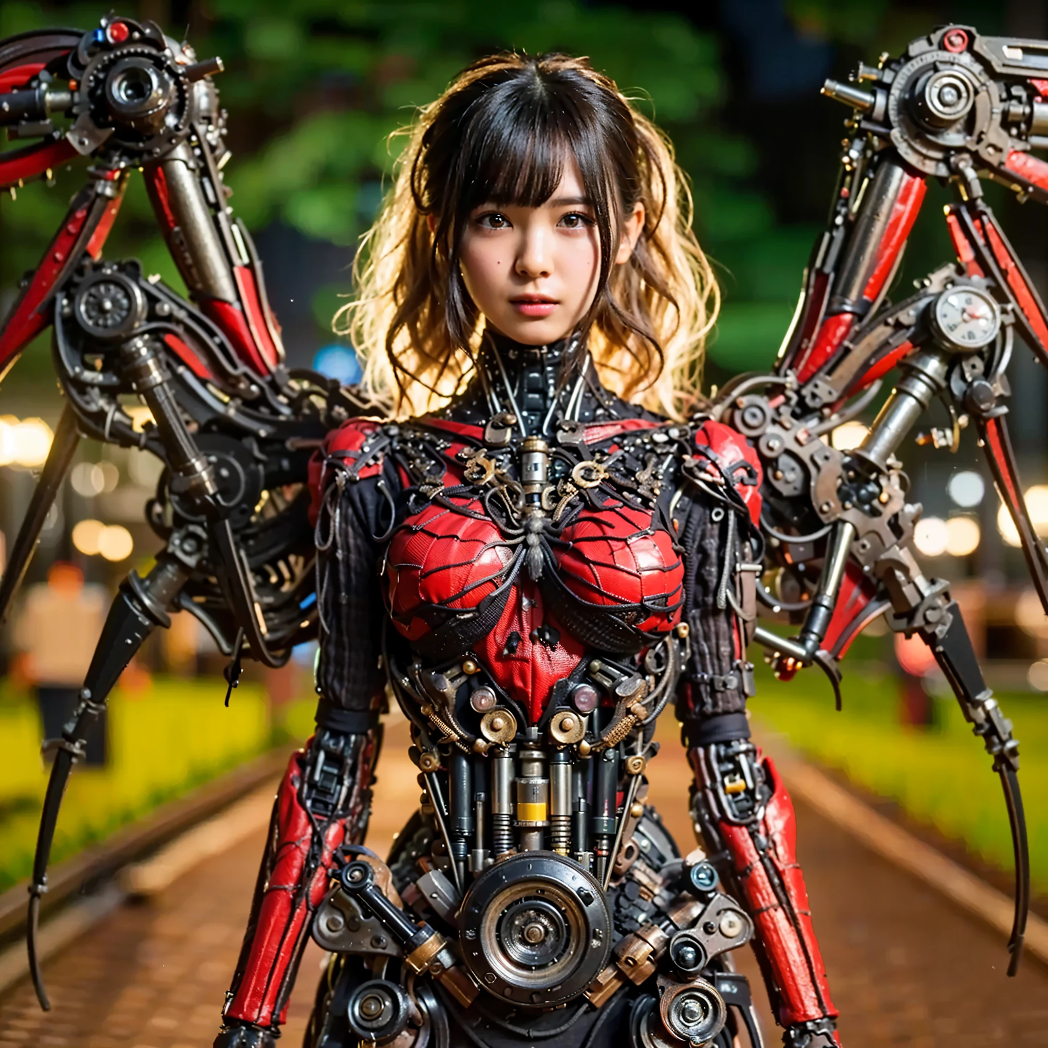 (Completely live action:1.37), (Amazingly realistic textures:1.37), (masterpiece, best quality:1.2), (8k uhd, 16k, 32k, ultra high res), amazingly realistic skin, amazingly realistic photo, superrealism, (photorealistic:1.37), (RAW photo), ultimately realistic, (ultimately realistic all details), (ultimately realistic all textures), super realistic lighting, super realistic shadow, (japanese girl:1.5), ((young face)), smiling, happy, super realistic face, ultimately realistic skin, ultimately realistic eyes, (mascara:1.35)ultimately realistic background, ultimately realistic detail up, kkw-ph1, (drooping eyes, Steampunk-style reinforced exoskeleton, weathered, amazingly intricate details, hydraulic cylinders, hydraulic tubes)