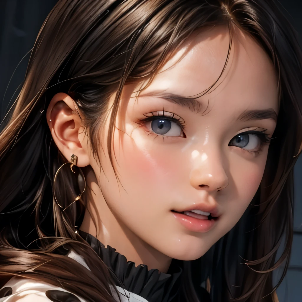 Anime girl with long hair and blue eyes in a black and white dress ...