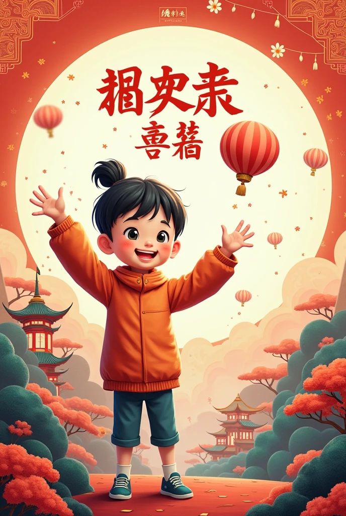 Create a storybook cover photo titled &#39;Liang Chu&#39;s journey in the magical world&#39; (The Journey of Liangchu in the Magical World) in Chinese. The cover should feature a young boy, Liangchu, with traditional Chinese attire, standing in an enchanting, mystical forest filled with glowing plants, floating lanterns, and magical creatures. In the background, a majestic pagoda can be seen surrounded by mist. The title should be prominently displayed at the top in large, elegant Chinese calligraphy. The author name &#39;Mohammad Mubashir KMT&#39; (Muhammad Mubashir KMT) should be at the bottom, with the publishing company name 'MT Studios' written as 'MT工作室'. The overall style should be vibrant, magical, and appealing to children, with a soft, warm color palette.