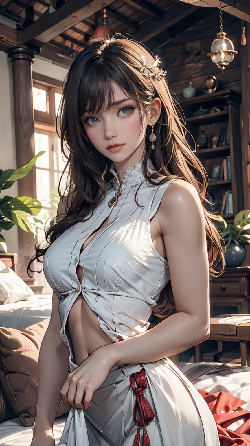 bright look、photorealism、highest quality、超A high resolution、photograph、スカンジナビアから来たとても美しい女の子のphotograph、extraordinary beautiful girl、cute and beautiful face details、(face to face with the children_v1:0.008)、beautiful bangs、alice in wonderland、18-year-old、radiant white skin、facial hair、Bangs that extend to the face、bangs between eyes、super long hair、Silky straight super long hair with an attractive pale platinum blonde color.、thin hair、Attractive and shining beautiful bright and clear light blue big eyes、white apron、yellow dress、eyeliner、double eyelid、rich bust、random sexy pose、goblin