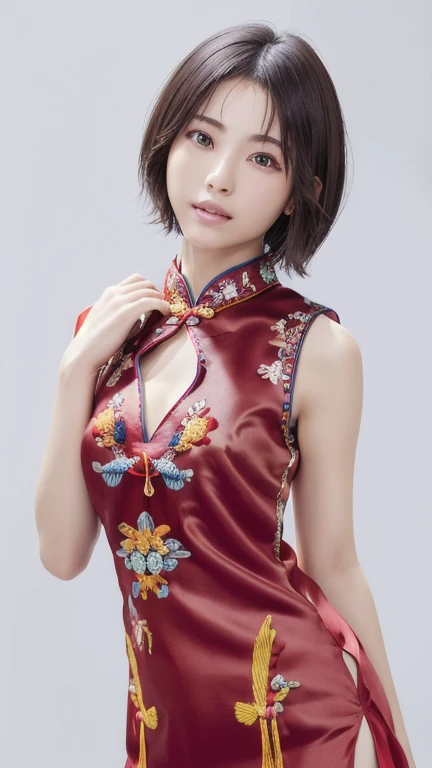 (masutepiece:1.4), High Definition,(High quality:1.4),(60-year-old woman:1.4),(Wrinkles on the face:1.4),Beautie,breasts,Smile,political funding party,Cheongsam Dress