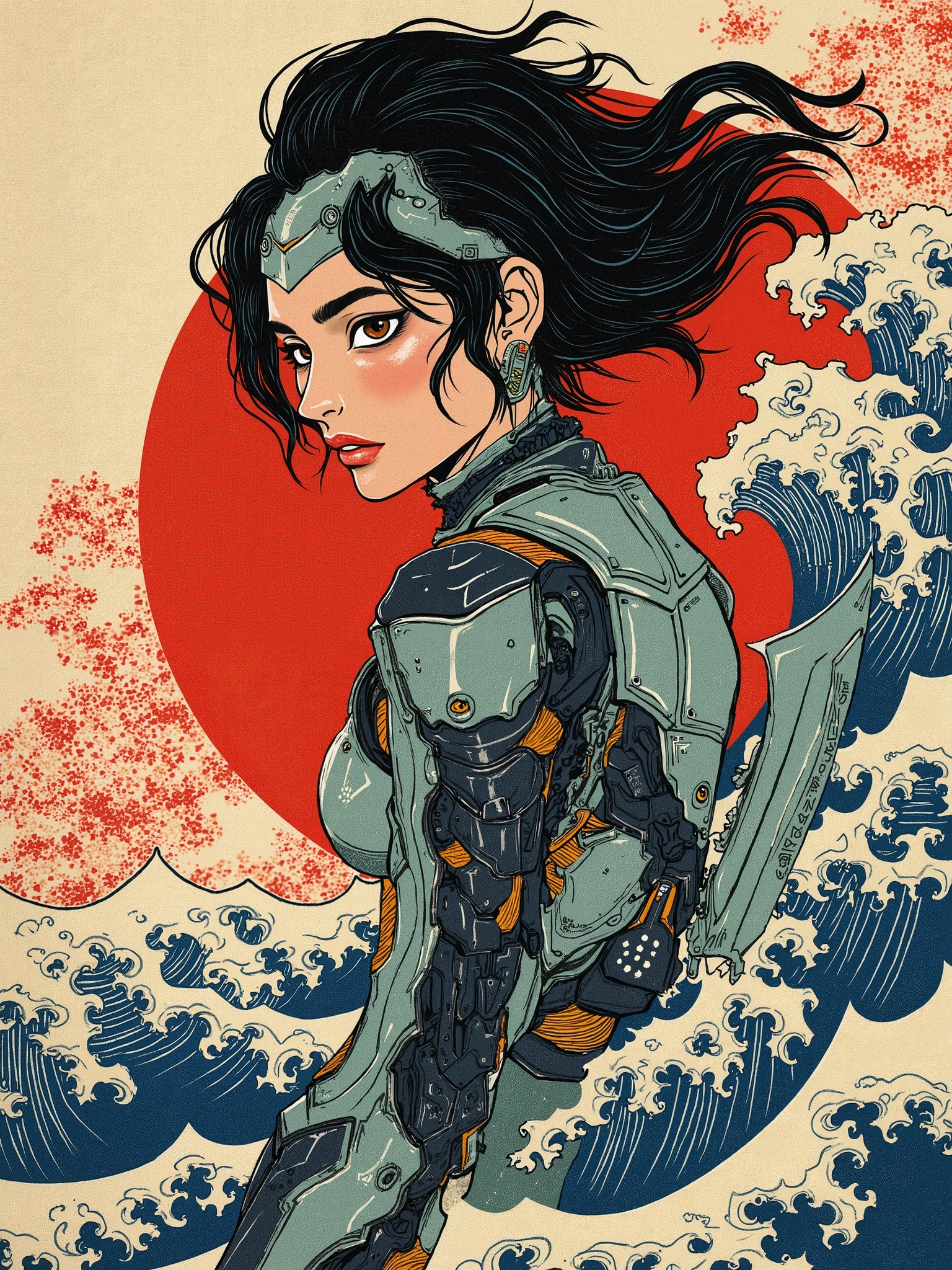 Battle angel alita like on a painting by hokusai