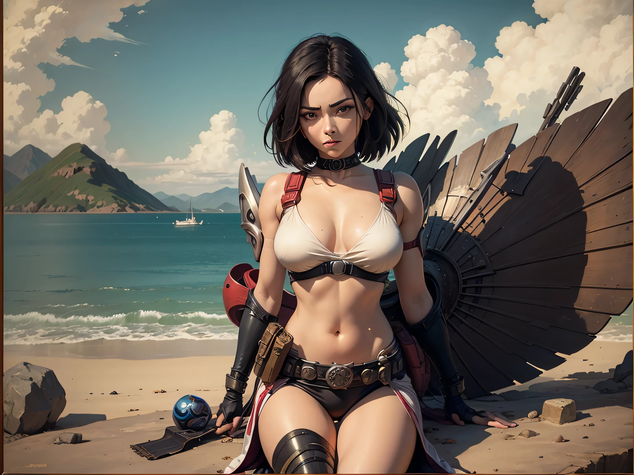 Battle angel alita like on a painting by hokusai
