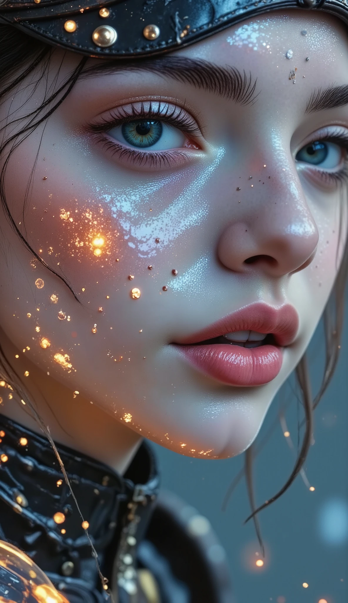 A close up of a woman with a leather hat and a leather jacket - SeaArt AI