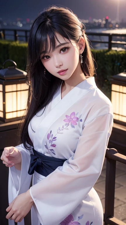 ((Highest quality、masterpiece、8K))、Anatomically correct、Very detailed、High resolution、Realistic、Beautiful white skin、Beautiful, bright, almond-shaped, detailed eyes、Well-formed nose bridge、Intricate details、((Wet kimono with cherry blossom pattern 1.1))、((Wet Hair:1.1))、((Wet Skin:1.1))、((rain:1.2)),((Spread your arms:1.2))