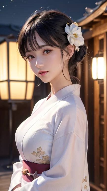 White Robe, Red line from shoulder to hip, a shinto shrine maiden, detailed face, detailed eyes, detailed lips, long straight brown hair, gold simple thin hair band, conservative outfit, holding silver scissors, standing in a shrine courtyard, upper body closeup, high quality, digital art, photorealistic, dramatic lighting, cinematic, masterpiece