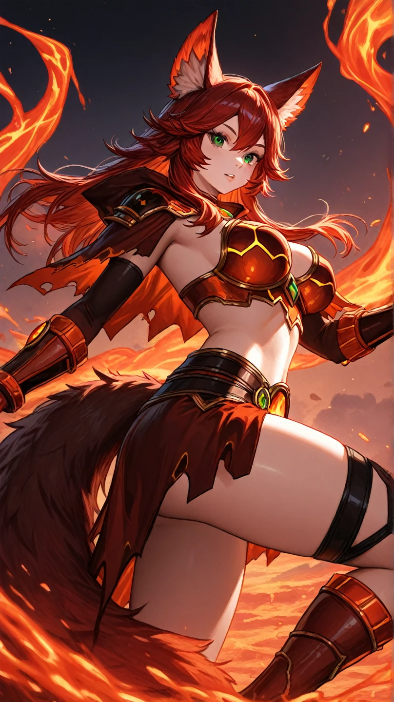 1girl, animal_ears, bare_shoulders, cerberus_(shingeki_no_bahamut), commentary_request, copyright_name, cowboy_shot, dated, lm7_(op-center), long_hair, looking_at_viewer, navel, red_eyes, red_hair, shingeki_no_bahamut, shingeki_no_bahamut:_genesis, sketch, smile, solo, twintails, very_long_hair, white_background