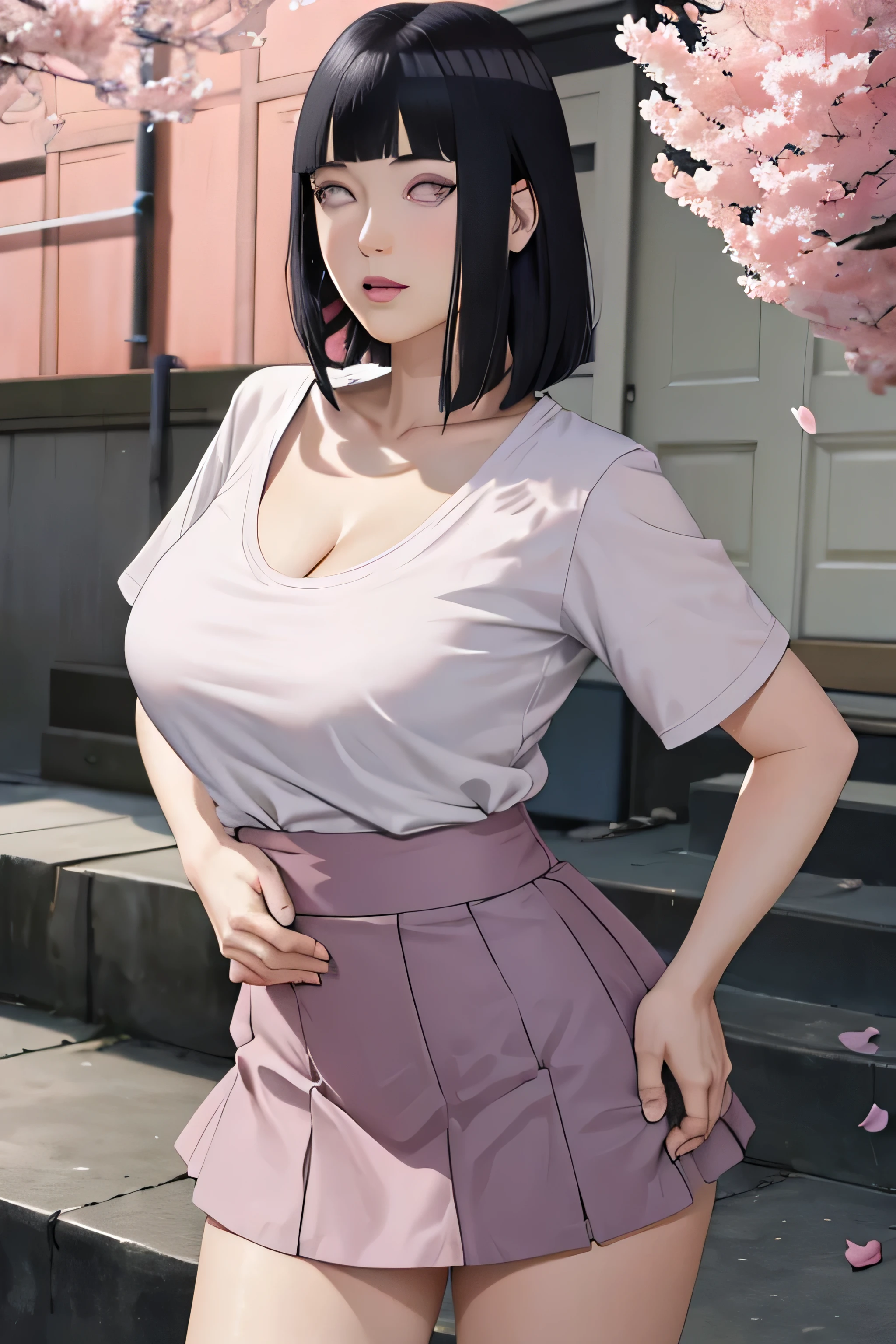 ((pantyhose )) ((huge tits))masterpiece, absurdres, hinata\(boruto\), 1girl, ((sexy mini college skirt))solo, mature female, off-shoulder oversized shirt, looking at viewer, (falling petals), perfect composition, detailed lips, beautiful face, body propotion, blush, (pink lips), long hair, purple eyes, soft gaze, super realistic, detailed, photoshoot, realistic face and body,, sexual expresion, seductive expresion, first-person view, UHD, ccurate, masterpiece, anatomically correct, best quality
