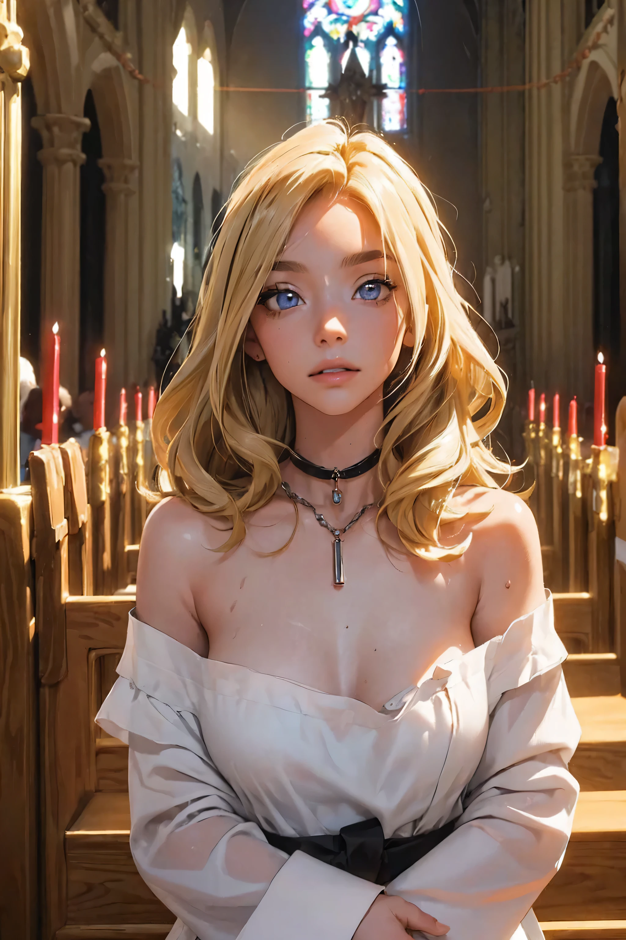 ((((masterpiece, best quality, high resolution)))), Extremely detailed 8K, Beautiful girl with slender body, (Ultra HD, Ultra-detailed, Highly detailed, Highly realistic, Ultra-realistic, photograph realistic), (1girl:1.5), (Realistic blonde hair with dark roots), wavy hair, sydney sweeney, (dynamic poses), facing at camera, light smile, (beautiful detailed face, beautiful detailed eyes), (((demon ritual, chained to altar, slave, sex slave)))), glow, sweat, (sunbeam, sunlight), detailed makeup, stripping, elegant makeup, exhibitionism, naked in public,