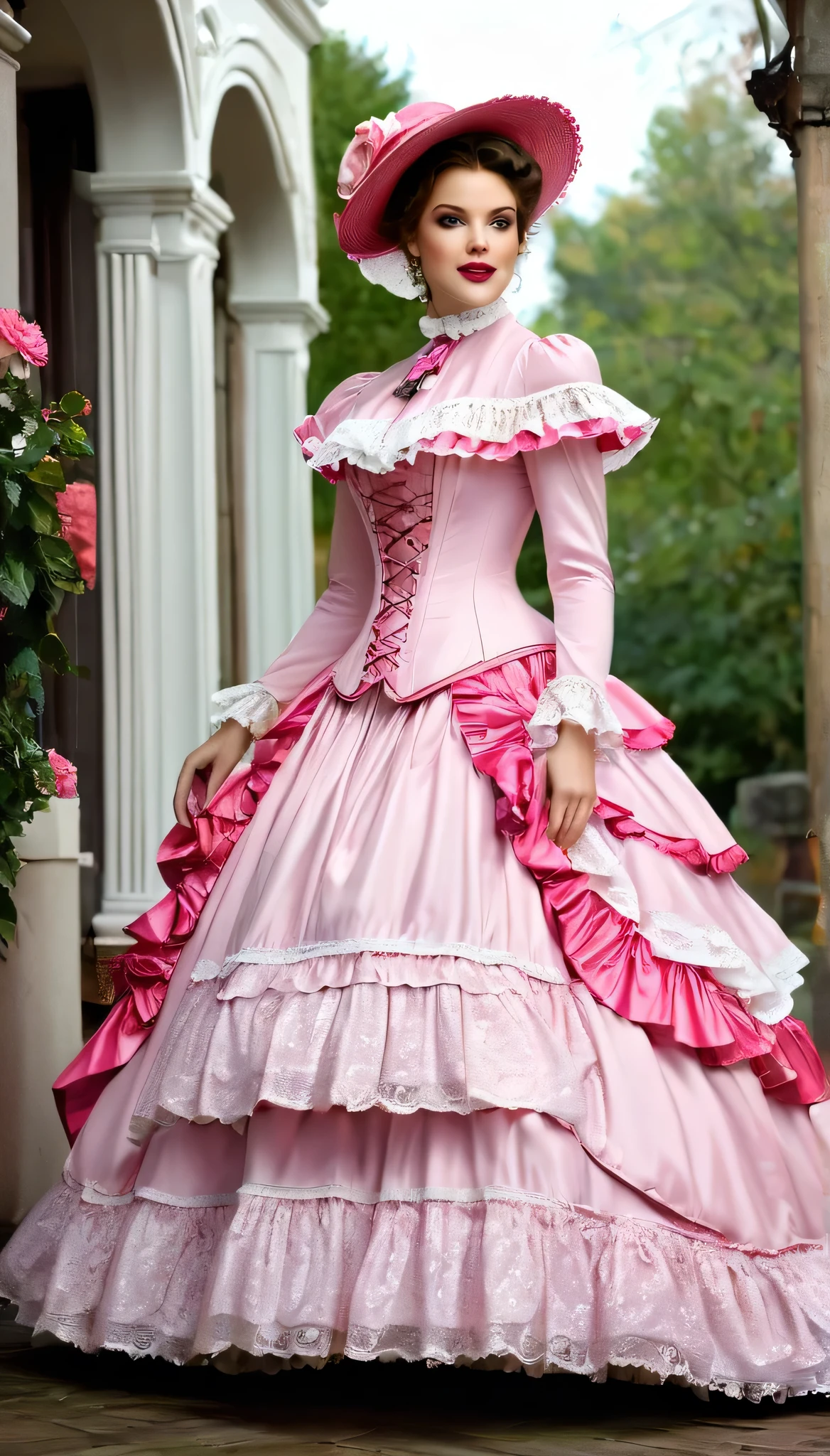 (( Cum in mouth 1.2)), ((cum on face 1.2)), woman After blowjob, Full body photography, whole body, crinoline, hoop skirt, com Victorian clothes , blue eyed rote , ( in a neon pink satin dress ), ( Victorian type suit ), 1 8 7 0 s seasonal clothes , Victorian clothing , Victory, victorian dress , wide open mouth, cum in mouth, cum on face, expressive face, in Victorian aristocrats , usando Victorian clothing , intricate victorian dress , x} Victorian-inspired clothing , com Victorian clothing , wearing clothes from the 1860s, very long lashes , the image, pink glitter eyeshadow , black mask, black eyeliner , pink shiny lip gloss , high resolution, masterpiece, Anatomically correct , rolled up , multiple awards , Super detailed , UHD, textured skin , red hair, Crystal rings, Open mouth, the image, looking at the viewer , masterpiece, Anatomically correct , best quality , Super detailed , UHD, textured skin , front view, Smiling,wallet, big breasts , slim hourglass figure , wide hips, schmale Size, corset woman