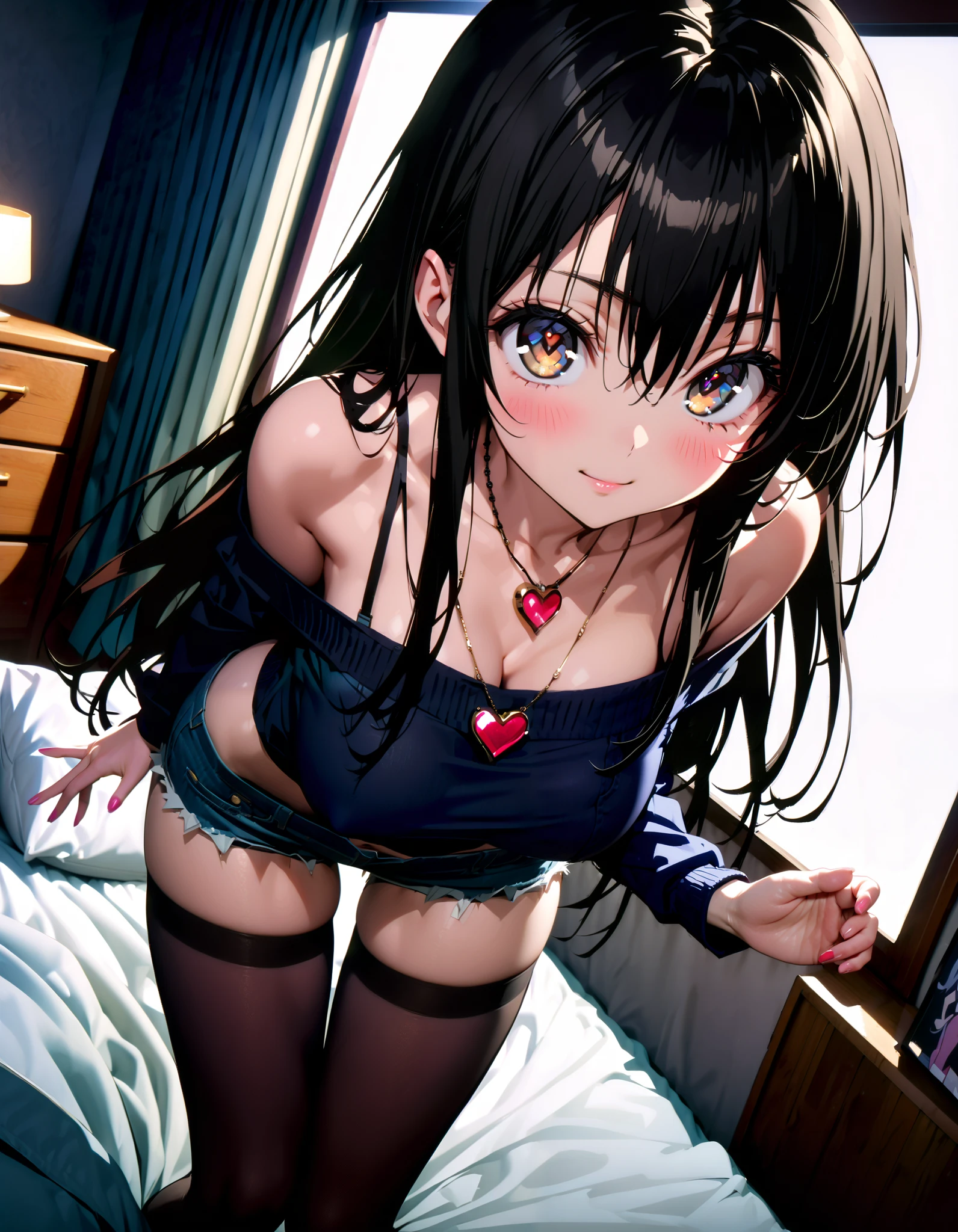 front view,1girl,Beautiful girl ,Japanese,Slender,small breasts,Baby Face,Smallck Hair,Row Twin Tails,Gray Eyes,Drooping eyes,middle School girls,A seck and red negligee,Sexy Lingerie,open mouth,tongue out,front face,Kneeling,Raise your hands,Put your chin forward,Beautiful and detailed anime art,A greedy look,crave,front view,high angle, looking at viewer, looking ahead, from above,face focus,Sexy vibe,cum on tongue,Dimly lit room,Beautiful room,On the bed,VIP Room,White Room,Simple room,blurry background
