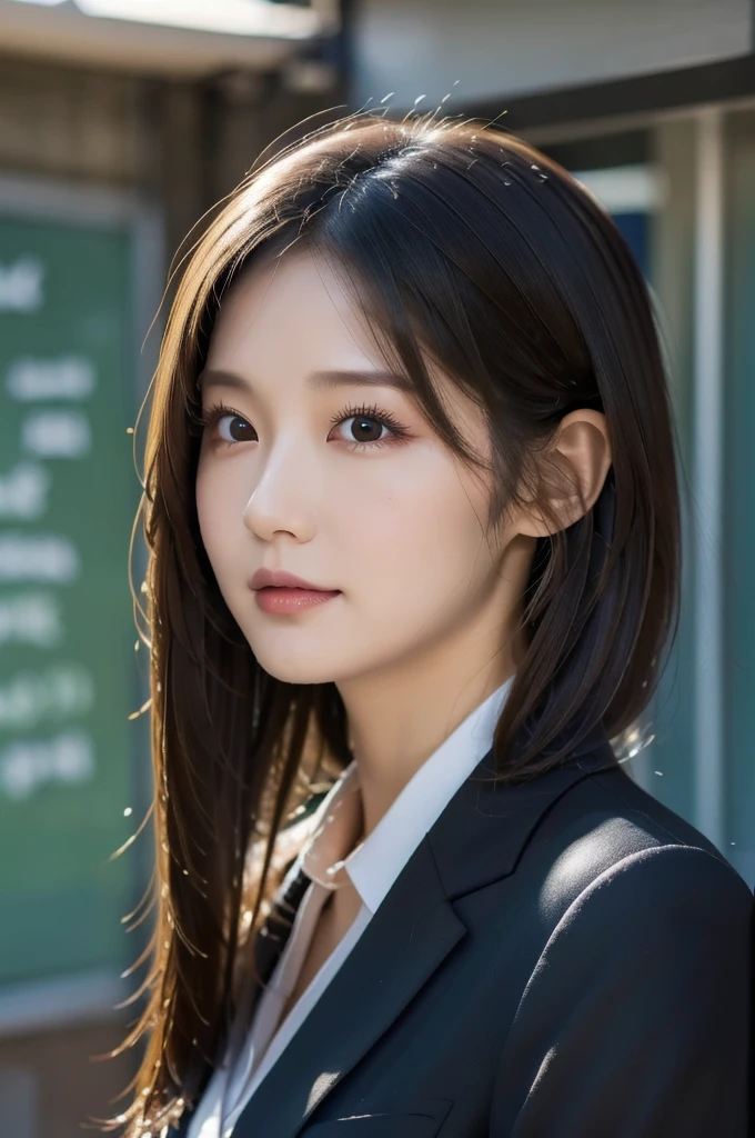Random Pause、highest quality、超A high resolution、(Realistic:1.5)、1 girl、whole body、Police uniform、、(Brown Hair:1.2)、(Beautiful breasts:1.2)、classroom、View your audience、close、Browsing Caution