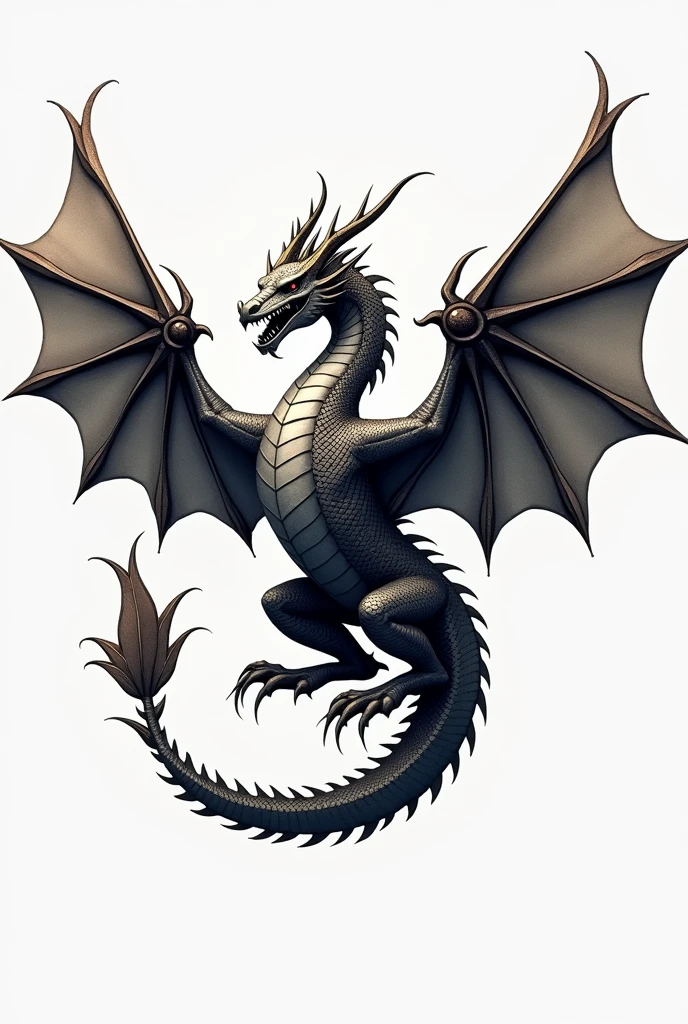 extremely detailed dragon with wings spread, ink drawing style