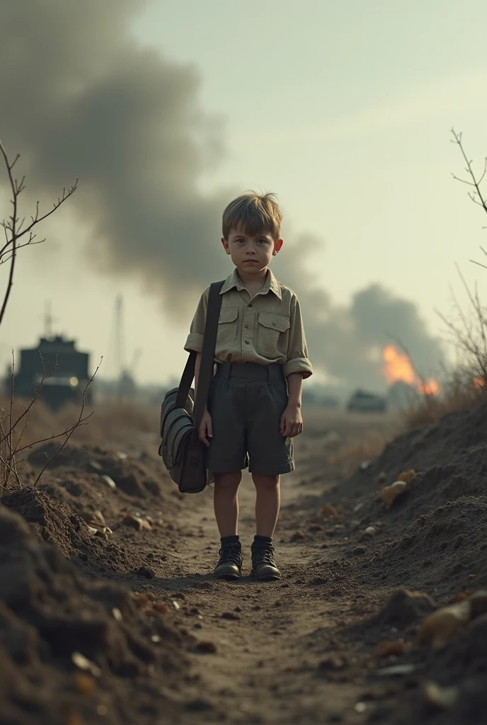 this is the picture,the boy stay center and wear scout costume,scout hat and go in reverse the big explosion
