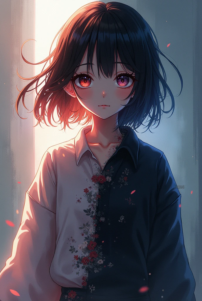 1girl, solo, insane, crazy, closer view, looking at viewer, blood, knife,pupils, ((blue and black colors)), ((blue and black palette)), (((noir))), (((noir style)), sitting, crazy laughing, glowing blue eyes, insane face, corner of wall background, holding knife, blood on knife, wearing school uniform, reaching out, yandere, light smile, crazy eyes, looking at viewer, kyoto night alley, atmospheric lighting, night sky, blood, blood on face, blood on clothes, torn clothes, from below