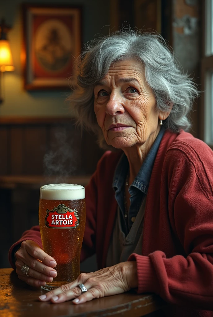 90 year old lady in a bar with lots of people
