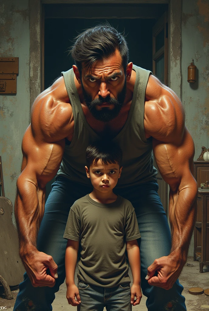 A bald Muscle man protect your family