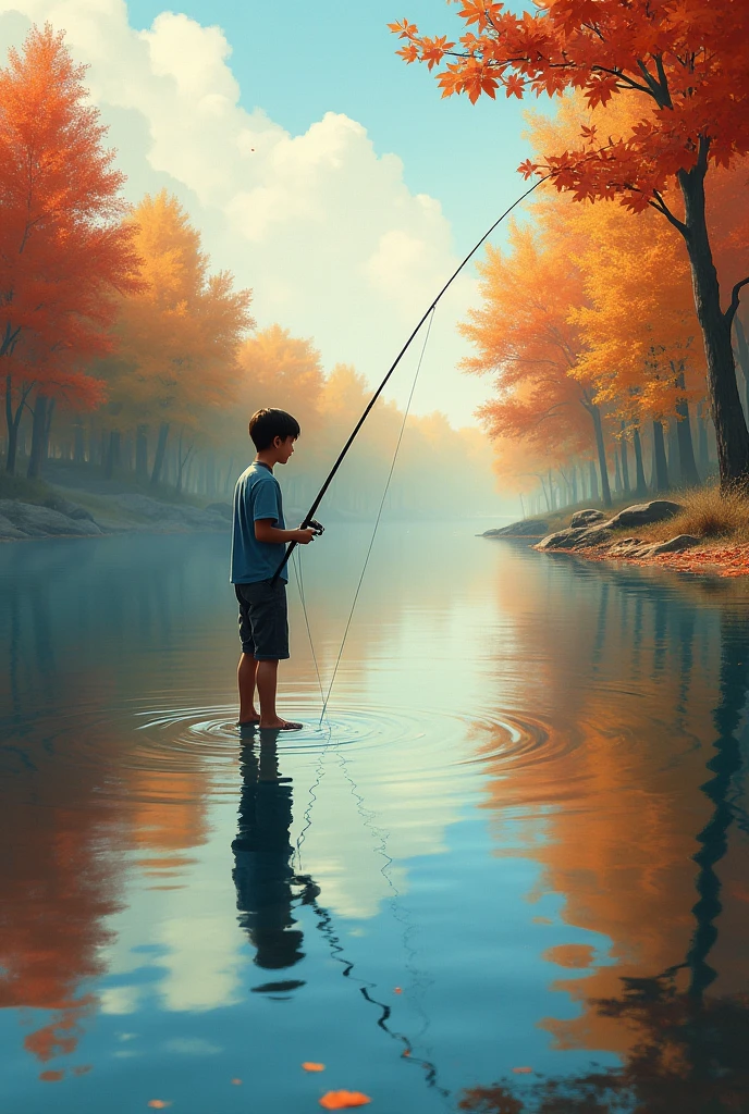 7 year old boy on a swing over a river