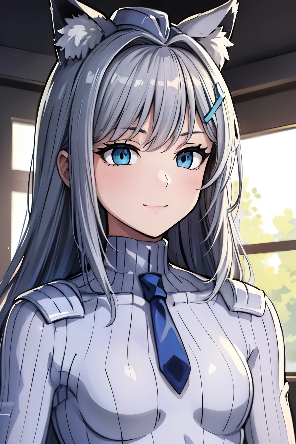 masterpiece, highest quality, (highest quality), (best illustrations), 8k,face close up,on the bed, {{{masterpiece}}}, {{{best quality}}}, {{Super detailed}}, {{very delicate and beautiful}},smile,DOLLSUIT,{{{best quality}}}, {{Super detailed}}, masterpiece, highest quality, (highest quality), (best illustrations), 8k,{{{masterpiece}}}, {{{best quality}}}, {{Super detailed}}, {{{best quality}}}, {{Super detailed}}, face close up, shiroko, animal ears, blue eyes, grey hair, hair ornament, hairpin, medium hair, wolf ears,