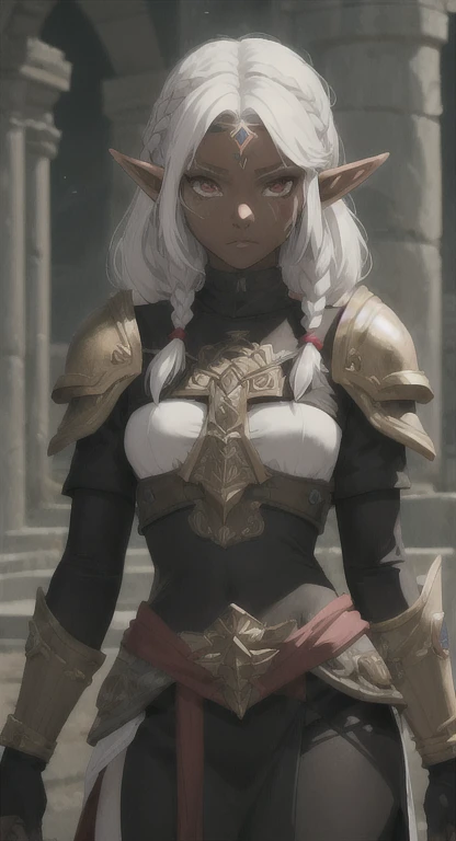 (8k, Anime Style, Highest quality, (from below:2), View your viewers: 1.3), (Fox Girl, Fox Ears, Silver Hair, one person&#39;s, Long Hair, (Alone on the screen, dark skin), High definition:1.6), (Bikini Armor, Less exposure:1.8), (Body measurements are 75-60-75!, Height: 145cm, Body Type, Small breasts, slender, (Model pose, I can see the valley, bent over):1.9),(美しいface, Delicate drawing, It is written down in detail), Avatar, face, 色っぽいface, Dominant representation, naughty face, Uplifting, Skin Texture, outside, ruins, Ruined City, Broken Building