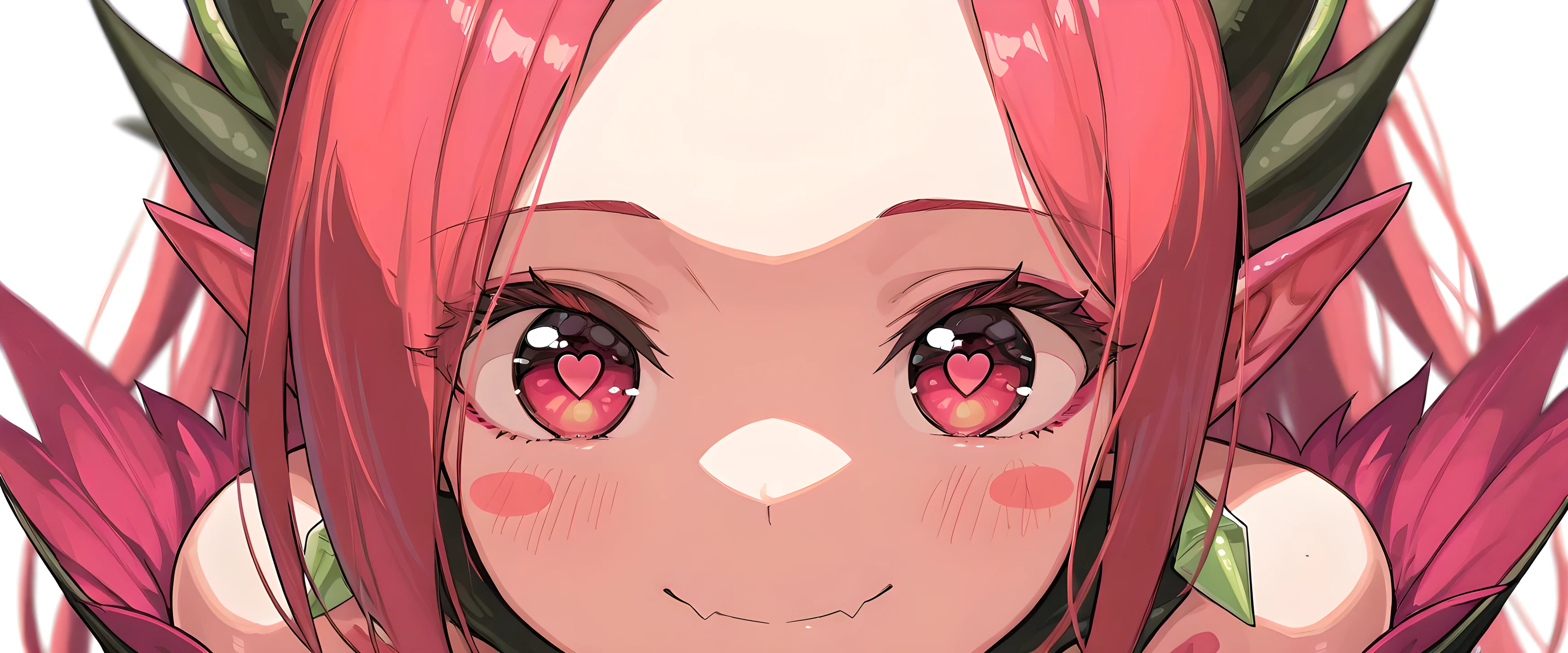 Zyra , HD, blush stickers, dilated pupils, eye reflection, high detail, depth of field, UHD, retina, masterpiece, accurate, anatomically correct, textured skin, excellent details, white background, devilish smile