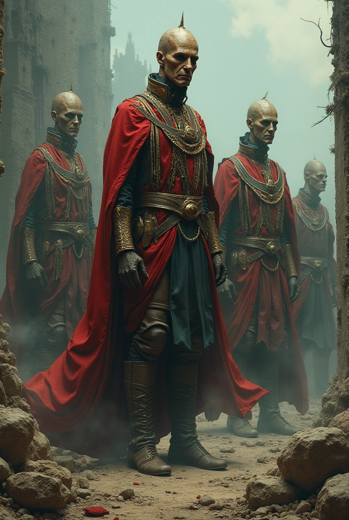 Torn and Aged, Symbolism of Baal, Accessories, Masks or helmets, dark shades, red black grey dark brown, shoulder pads,Cloaks or Tunics, crowns, rustic leather inspired clothing for metal band