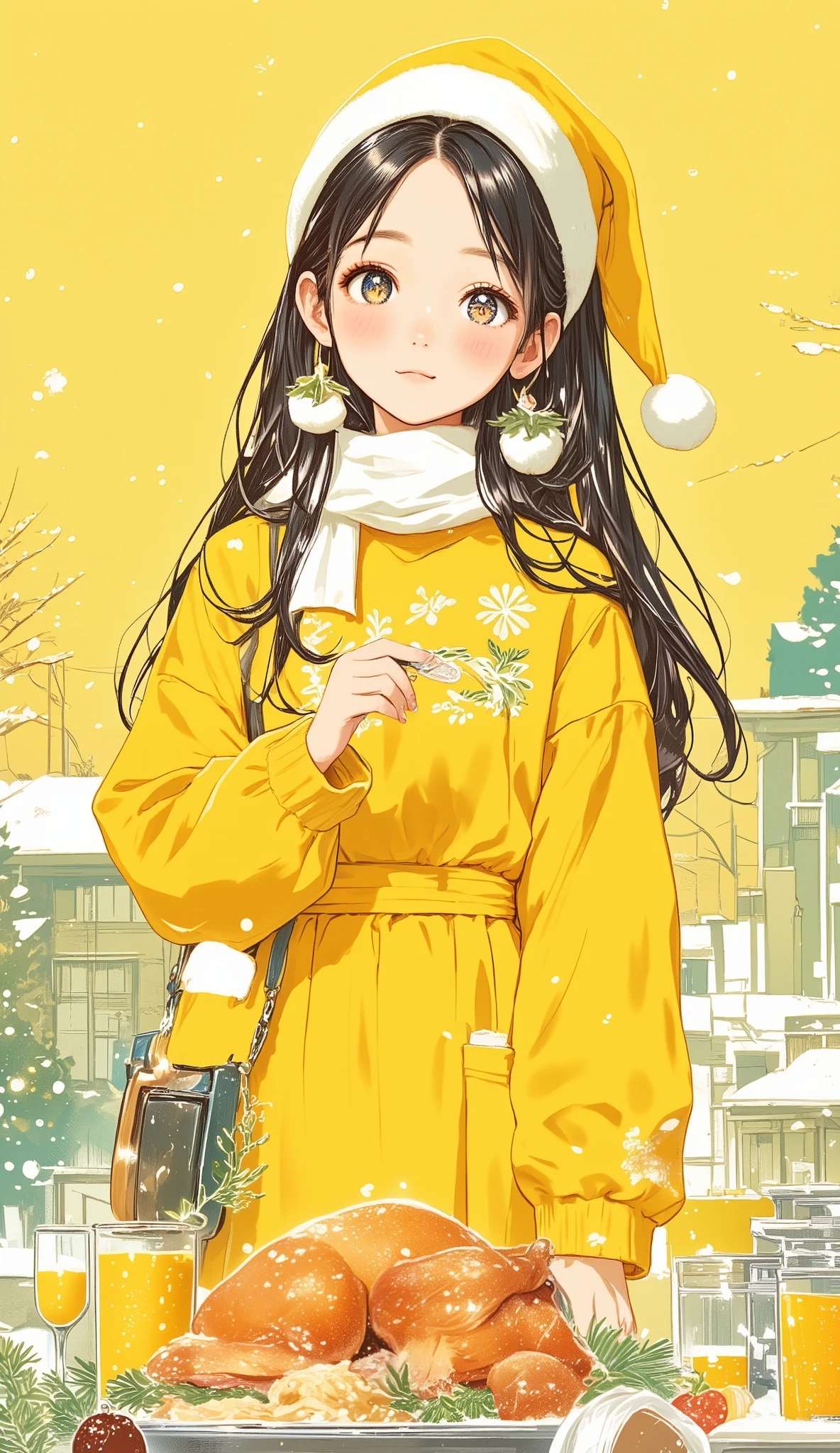 chrome yellow illustrations , Flat Street , cake decoration, Roast turkey, Girl on her way home from school, yellow-green illustrations , End of the year, English muffins , Christmas Eve , Girl, Merry Christmas , mimosa illustrations , To you, illustrations with canary yellow as the main color,, Busy Cities , beautiful woman, Santa Claus, cream yellow illustrations
