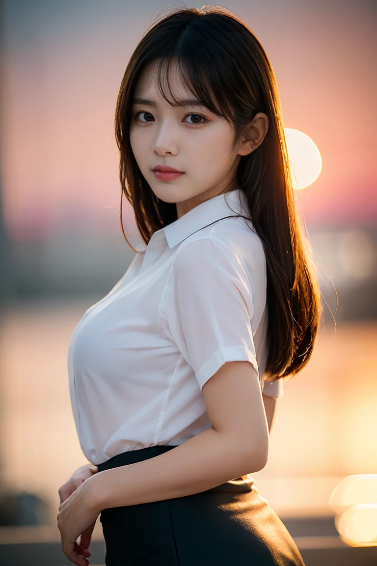 ((Best Quality, 8K, Masterpiece: 1.3)), UHD, masterpiece, high quality, high details, best quality, highres, HD, 32k, 16k, 8k, 4K, award winning, official art, Break, Surrealism, Realism, depth of field, cinematic lighting, backlighting, symmetry, bokeh, f/1.8, Eye-Level Shot, 35mm, Hasselblad, an extremely delicate and beautiful, extremely detailed, Amazing, finely detail, masterpiece, best quality, official art, absurdres, incredibly absurdres, huge filesize, ultra-detailed, highres, extremely detailed, beautiful detailed girl, (cowboy shot:1.25), BREAK, Super Cute Beautiful Woman, 1 Girl, (Beautiful Breasts:1.3), (Abs, Slender Figure: 1.1), Sharp Focus, (((Intricate Details)), High Detail, Upper Body, One Girl, Black Straight Hair with bangs, Japan Schoolgirl Uniform, White sailor clothes, navy Pleats Skirt, knee-length skirt, 8K, 8K Resolution, clean detailed face, Detailed Body, Detailed Clothes, Sharp Images, Japan Anime Concept Art, trending on Pixiv, (looking the viewer, facing the viewer, seductive model pose, (look back:1.15), (thrust out one's hip:1.15)), (seductive smile:1.25), pink lipstick, bokeh, field of depth, 7.5 life size, 8k resolution,