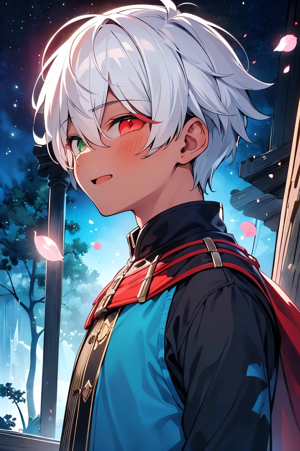 A little boy in a beautiful and enchanting landscape，Stand under the cherry blossom trees, Popular topics on artstation pixiv, Gurwitz style artwork, Very handsome， Guviz, guweiz on artstation pixiv, young male human dragon，red scales，White hair，long distance photo，male people，toddlers，((Libido boy))，((author：Puinki,Artis:1.2),(author：Unreal Land,author：Kuroi Junmi,author：milkytiger1145,author：Morkey,(author：Xia Huaiting:0.8),(by Pino Deheni:0.8) it，Hanging a rose，Naked，hairy pubic，Stars shine