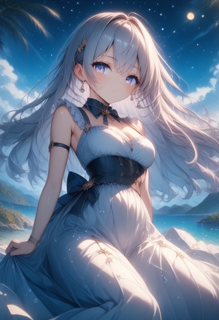 (seaside photo:1.1, in blue marine:1.5), Masterpiece, best quality, (very detailed CG unity 8k wallpaper), (best quality), High definition RAW color art, Animation,sculptures, (black Marble Skin), (((Ultra detailed elegant))), Magical atmosphere, Detailed skin, Texture,(Intricately detailed, Fine detail, ultra-detail art), depth of fields, bokeh, Silky Touch, Hyper Detail, beautiful eyes, Elegant Face, (standing, view from below), sparkle background, enormous breast:1.3, (silver hair), pure white, muscle, embarrassing red face, wide open udder, shorthair, t-shirt