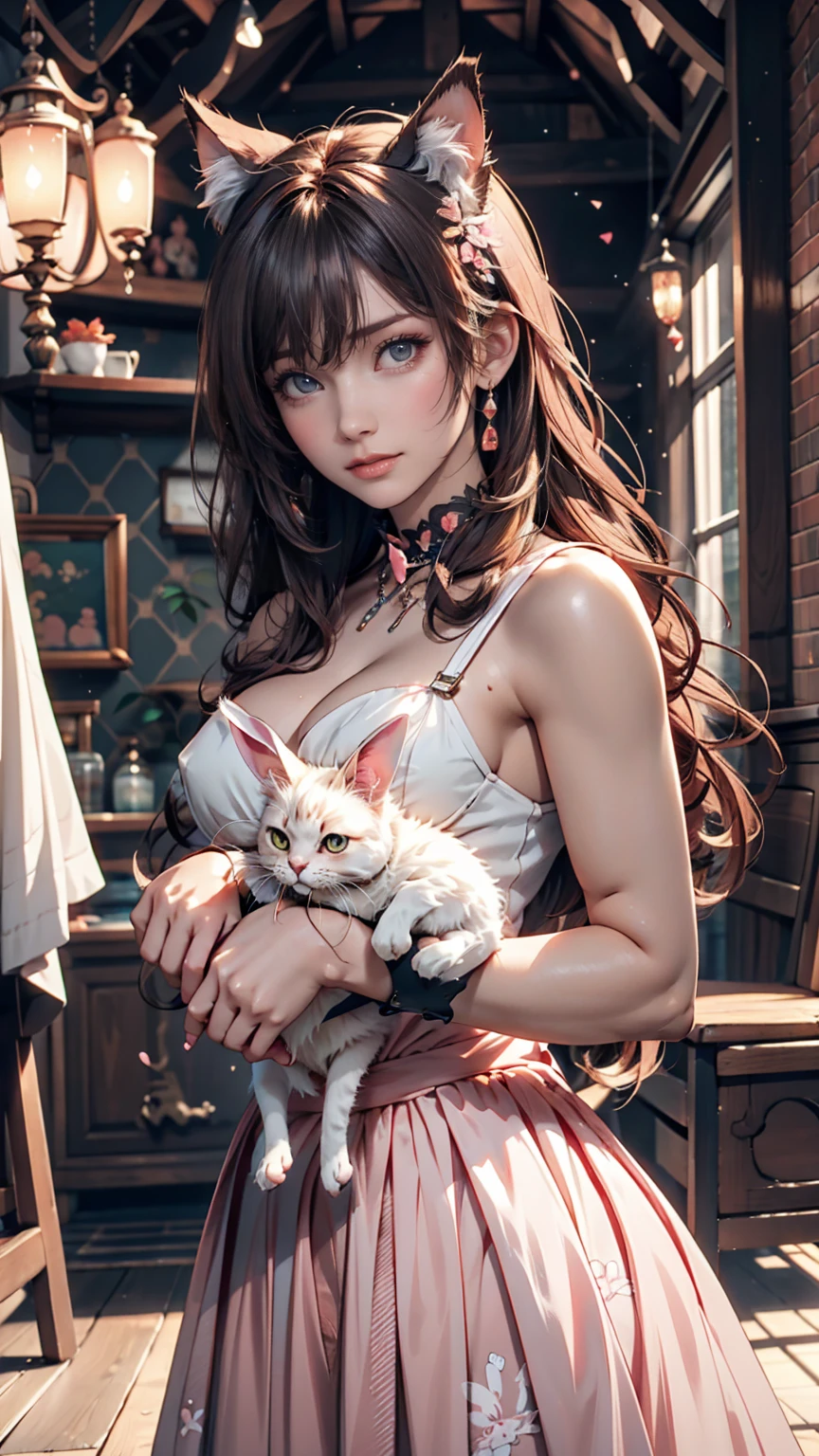 (8k, High resolution, High resolution), ((((photograph, RAWphotograph, Hyperrealism, masterpiece, Highest quality, ultra High resolution)))), (Pin Light, Backlight, Backlight, Cinematic Light), Sharp focus:1. 4, (Hyper Detail, In detail), face close, close,, One girl, Oval face with cat-like eyes, Small, plump lips, Straight and pretty nose, Cheekbones are slightly red, Thick eyebrows and long, beautiful eyelashes、Double braid in low position((low twin braids))、Silver Hair、Tie with ribbon