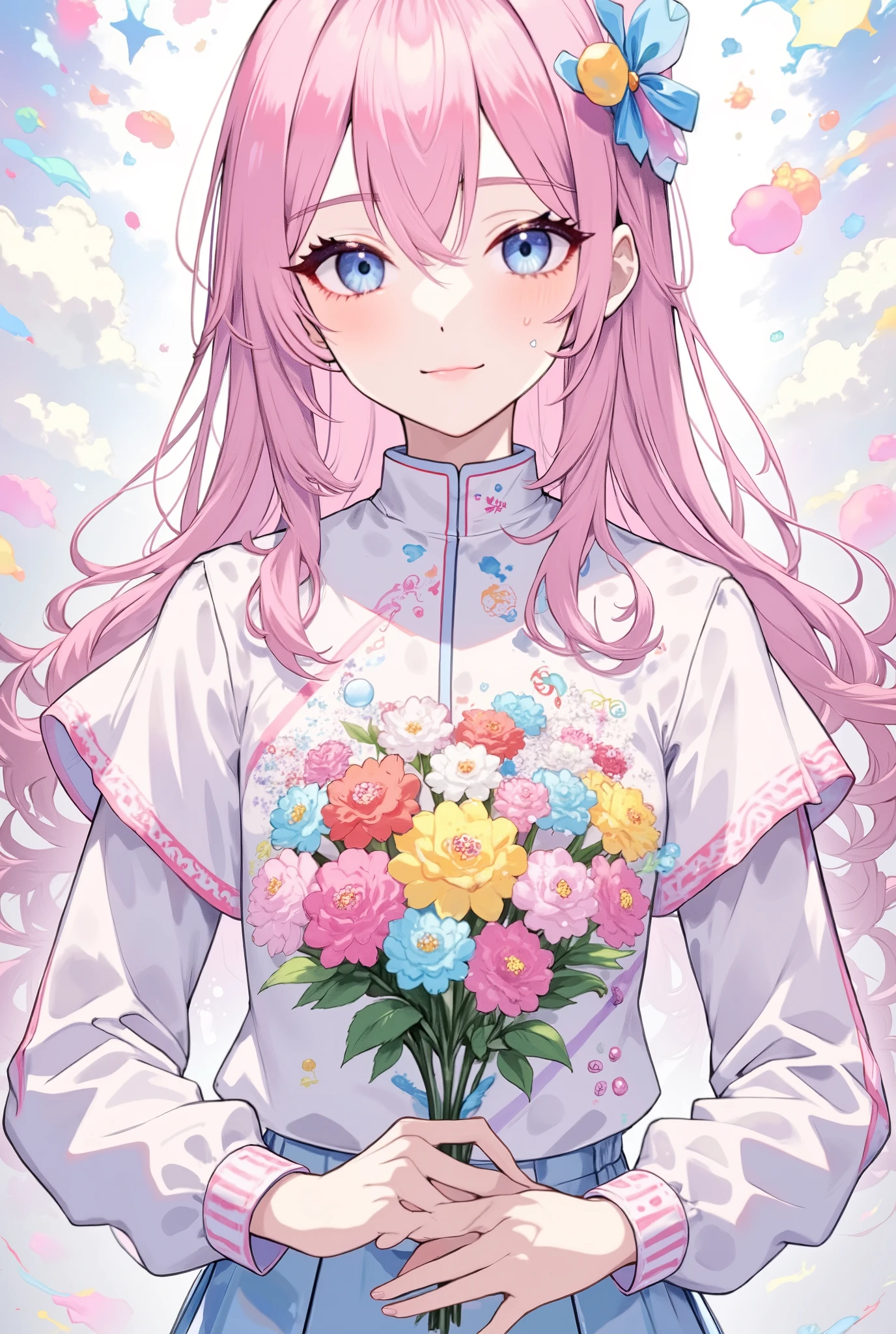 20 year old girl、Holding a bouquet、 anime style